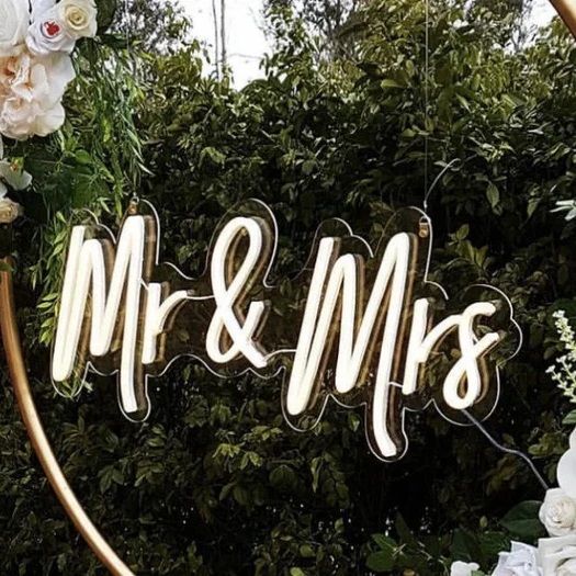 Mr & Mrs RGB Neon Sign 900mm x 320mm | Neon Lights Hire Sunshine Coast | Sunshine Coast Party & Event Hire